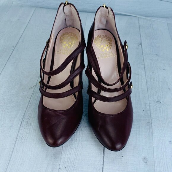 Vince Camuto JAMILY Triple Strap Back Zip Burgundy Leather High Heel Pump 6 M - Picture 3 of 10